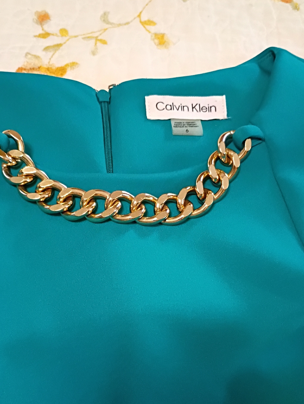 Calvin Klein Teal Strapless Sheath with Gold Chain